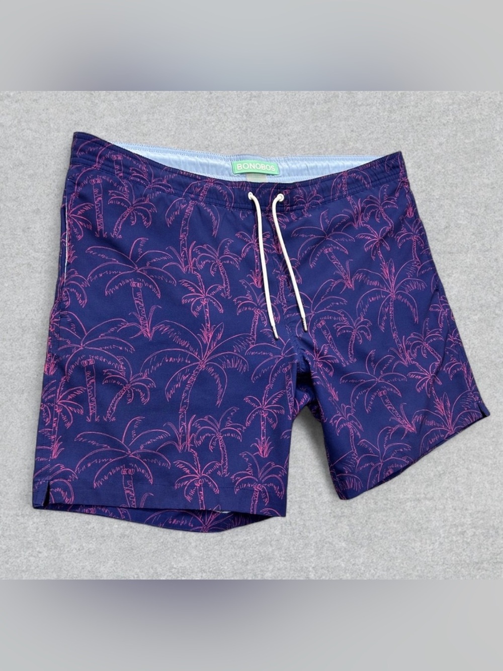 🌴 Bonobos Navy Blue Swim Trunks with Pink Palm Print - Size Medium - Picture 2 of 9